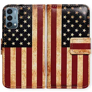 Retro American flag leather wallet case for OnePlus Nord N200