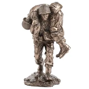 Military soldier kneeling statue, cold cast bronze finish, memorial gift