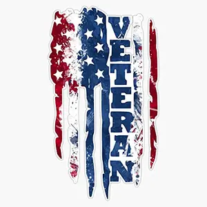 American flag veteran decal on car window