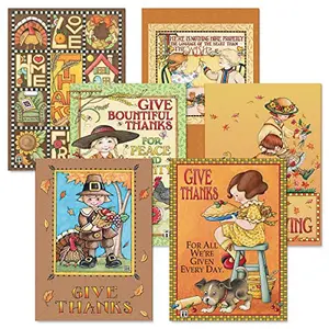 Current Mary Engelbreit Thanksgiving Greeting Cards Set - Themed Holiday Card Variety Value Pack, Set of 12 Large 5 x 7-Inch Cards