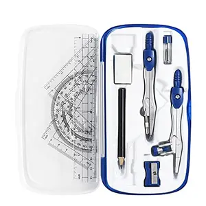 Vobou navy blue geometry set with metal compasses, protractor, and rulers in hard-shell case
