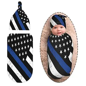Socira American Flag Baby Beanie and Swaddle Set