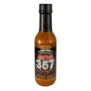 Mad Dog 357 Pure Gold Edition hot sauce bottle with gold label