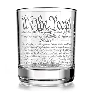 Old Southern Brass Constitution whiskey glass with engraved text