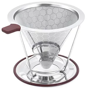 MISETTO Pour Over Coffee Dripper with stainless steel filter, brewing into a mug