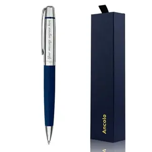 Silver chrome ballpoint pen with personalized engraving in a PU leather case