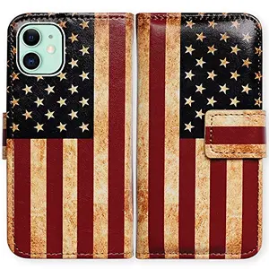 Bcov iPhone 13 wallet case with vintage American flag pattern and card slots