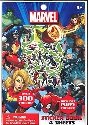 Marvel Avengers puffy stickers on a notebook