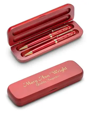 Personalized cherrywood pen and pencil set in gift box
