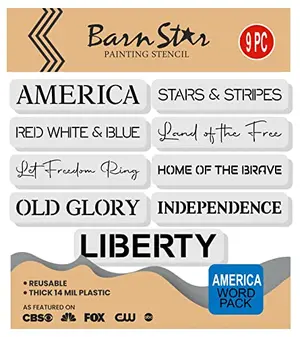 America stencil with patriotic words painted on wood sign