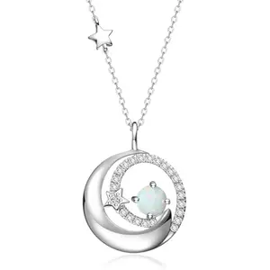 FANCIME Moon Star Opal Necklace with sterling silver celestial pendant