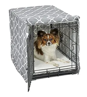 Small Teflon-protected dog crate cover with gray designer print