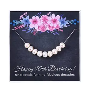 Delicate sterling silver necklace with a string of nine genuine freshwater pearls, presented in a gift box