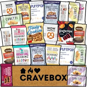 Gourmet snack box with private label chips, cookies, and bars in a gift box