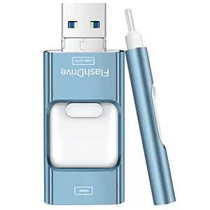 Sky blue ZARMST flash drive with iPhone, USB-C, Micro USB, and USB-A connectors