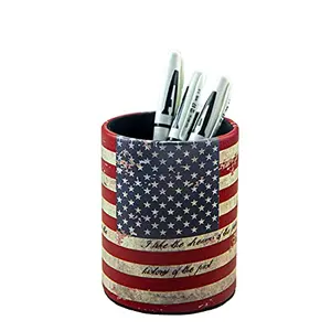 Cylinder US flag pencil holder on a desk