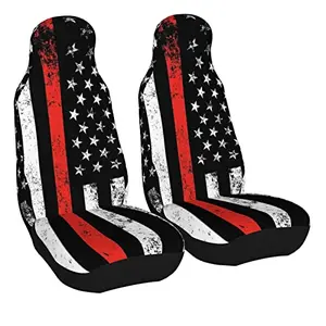 Dujiea patriotic firefighter flag front car seat covers on bucket seats, showing red, white, and blue design