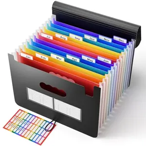 ABC life 12-Pocket Accordion File Folder in black with January-December tabs