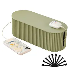 FABROK small cable management box in green with 10 reusable cable ties