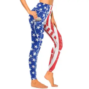 Cerburny patriotic leggings with side pockets for marathon training