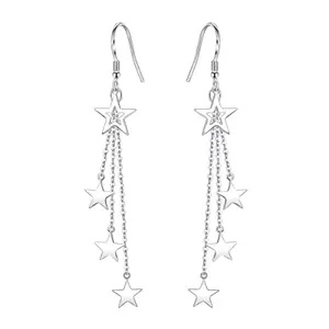 Sparkly Stars Dangle Earrings Long Tassel Star Pearl Drop Stud Earrings