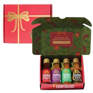 Tabanero Mini Hot Sauce Gift Set four 1.7oz bottles in a holiday box: Sriracha Honey, Sweet and Spicy, Key Lime, XXX