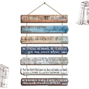 Yookeer Christian Wall Art set of 7 wooden plaques with Bible verses connected by rope, rustic farmhouse style hanging decor for prayer room or living room