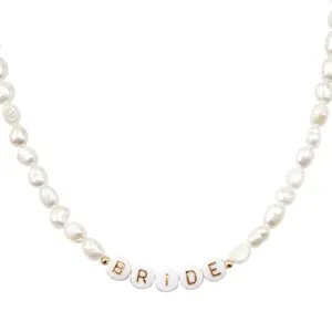Freshwater pearl necklace with gold bride letter beads