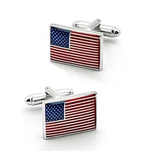apenll enamel American flag cufflinks in silver plating