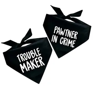 Pawtner in Crime and Trouble Maker funny dog bandana set