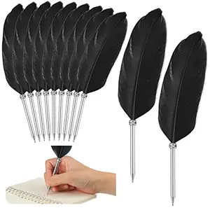 Chinco 12-pack black feather ballpoint pens for 1776 themed party favors and school supplies