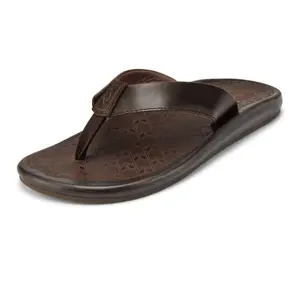 OLUKAI 'Ilikai men's dark wood leather sandal with in-board strap construction