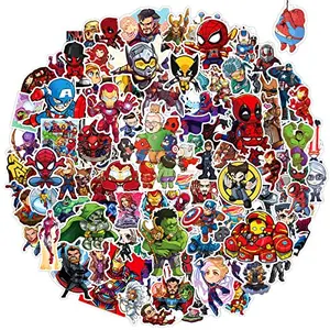 Colorful superhero stickers on a water bottle