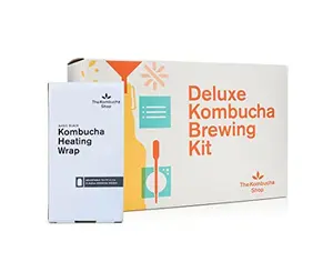 Deluxe kombucha brewing kit from The Kombucha Shop with heating wrap, swing-top bottles, funnel, and SCOBY