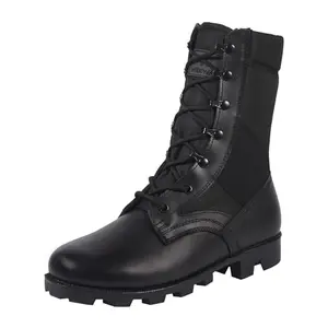 WIDEWAY men's black jungle combat boots with breathable canvas panels and polishable toe