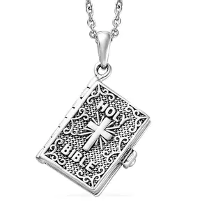 Openable Bible cross pendant sterling silver displaying Psalms 23