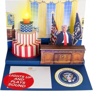 Donald Trump pop up birthday card with Oval Office 3D scene and real voice