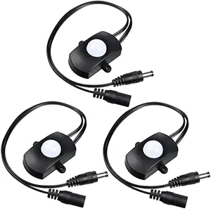 Hortsun black 3 pack PIR motion sensors with DC coupler cables for LED strip lights