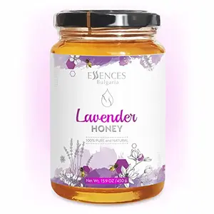 Essences Bulgaria Raw Lavender Honey large jar with lavender flowers