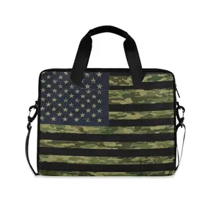 American flag camo laptop messenger bag with multiple pockets