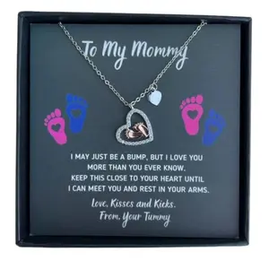 Baby feet necklace and earrings set in gift box