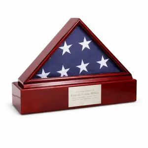 Personalized veteran flag display case with built-in urn for ashes