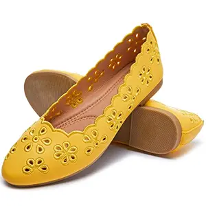 FRACORA Women's Ballet Flats in yellow with breathable eyelets