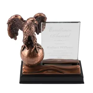 Resin eagle figure with 4x6 engraved glass panel, ideal for military or first responders