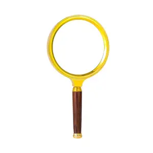 MAGIKON antique magnifier with gold-tone frame and wood handle