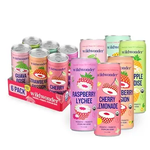 wildwonder sparkling probiotic drink cans in three flavors
