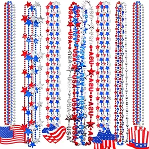 Patriotic beaded necklaces with flag star heart pendants for 4th of July