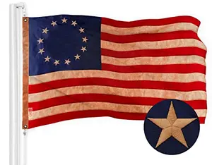 Small 1x1.5 feet Betsy Ross tea-stained American flag with embroidered stars and brass grommets