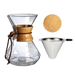 HYAXGM pour over coffee maker with wood sleeve and diamond pattern carafe