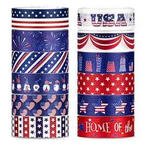 Whaline 12 rolls of patriotic washi tape with American flag, stars, and stripes designs